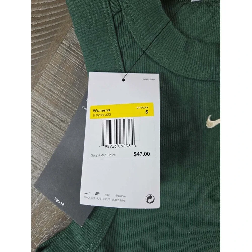 Nike Womens Ribbed Cutout Tank Top Green Sportswear IF0238-323 Small NWT